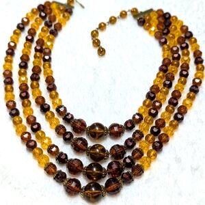 Vintage Multi-Strand Amber and Brown Acrylic Beaded Necklace